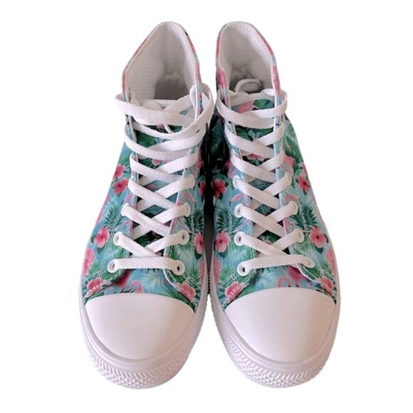 RAAD Shop Flamingo Print Lace Up High tops Sneakers Women Size 9 - Picture 4 of 13